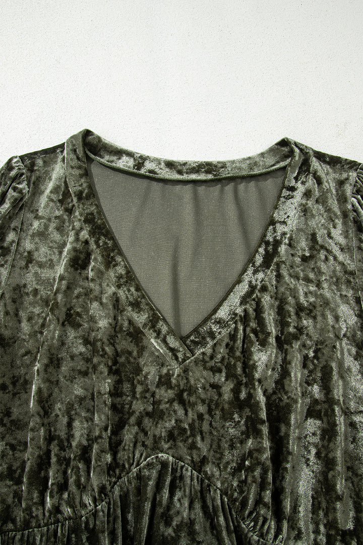 Plus Size Velvet Babydoll Mini Dress with Puff Sleeve