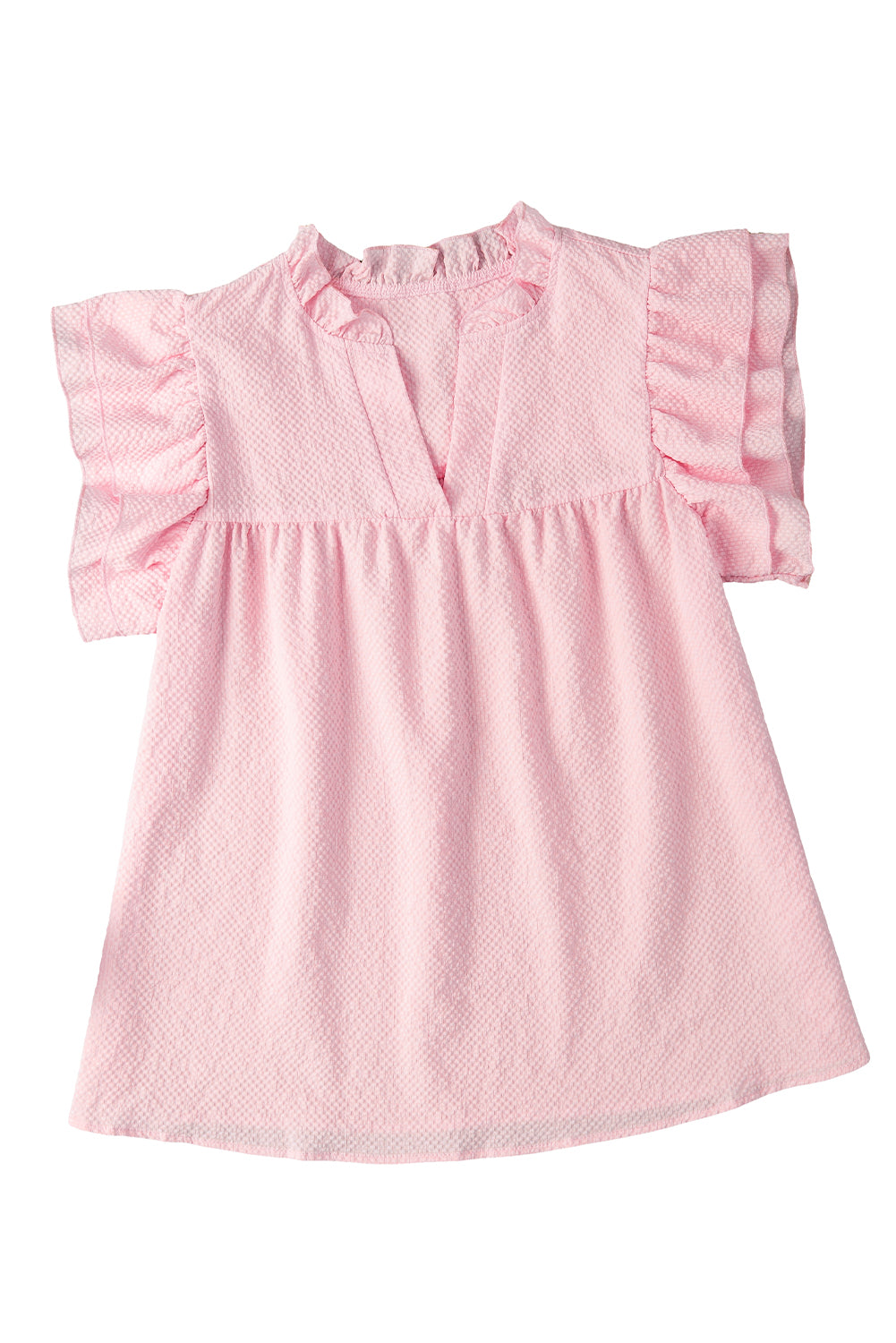 a baby girl's pink dress with ruffled sleeves