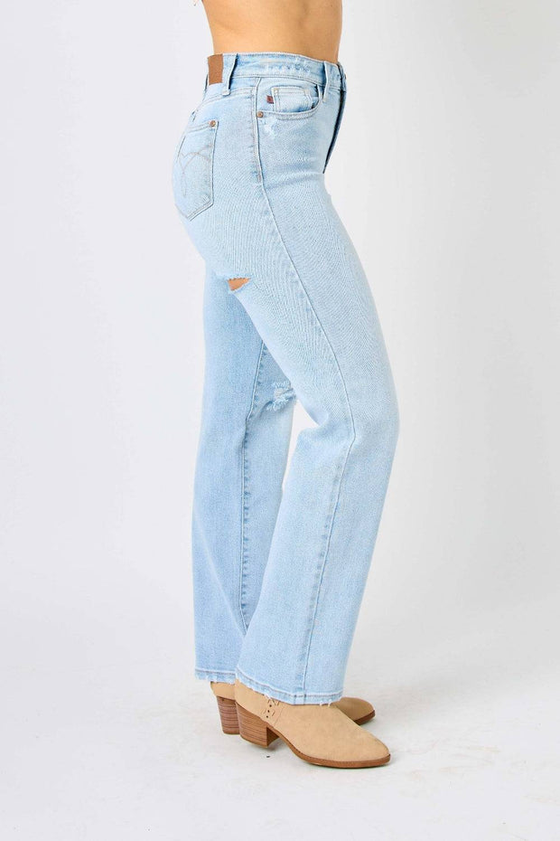 Judy Blue Full Size High Waist Distressed Straight Jeans -