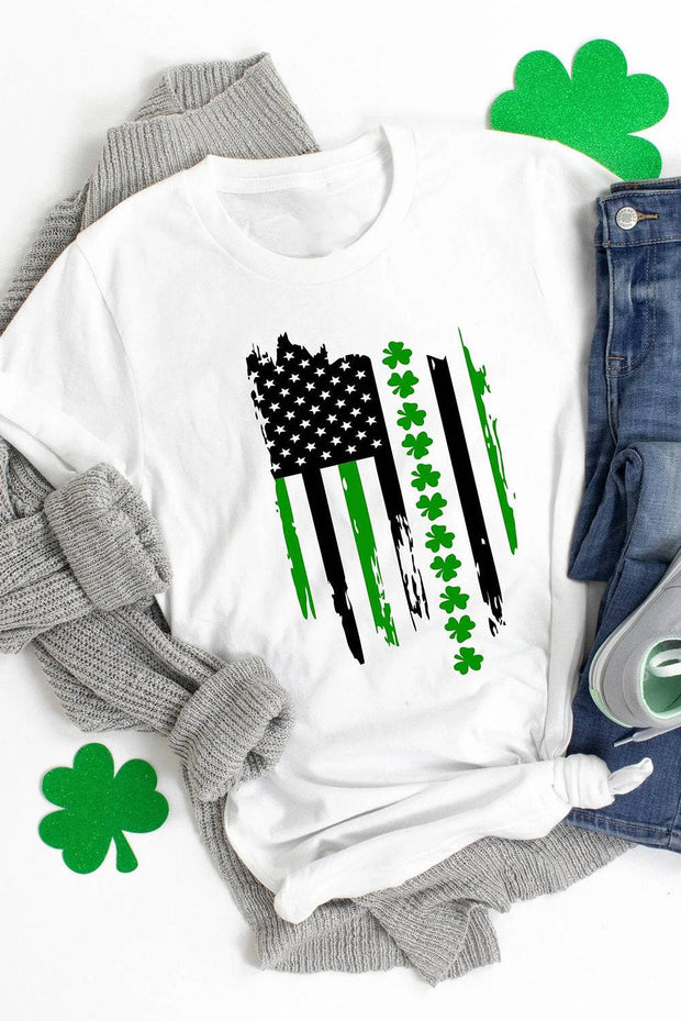 a st patrick's day t - shirt with the american flag and shamrocks