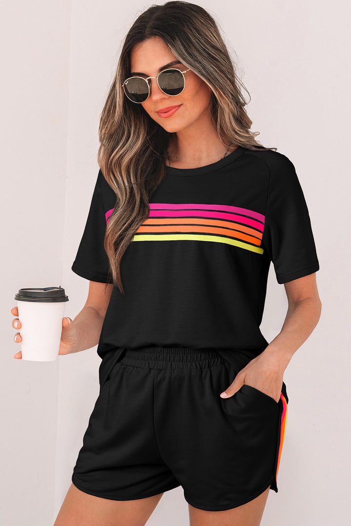 Striped Patch Front Casual Tee