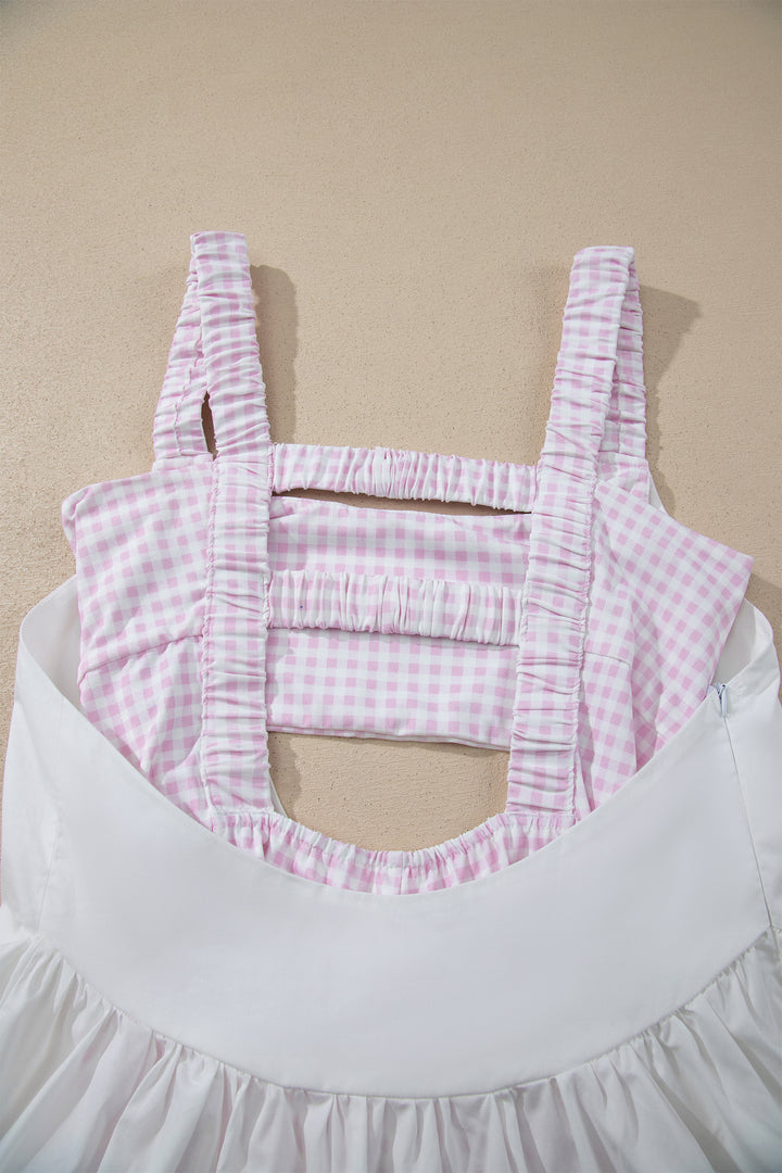 Two Piece Gingham Contrast Patchwork Loose Mini Dress