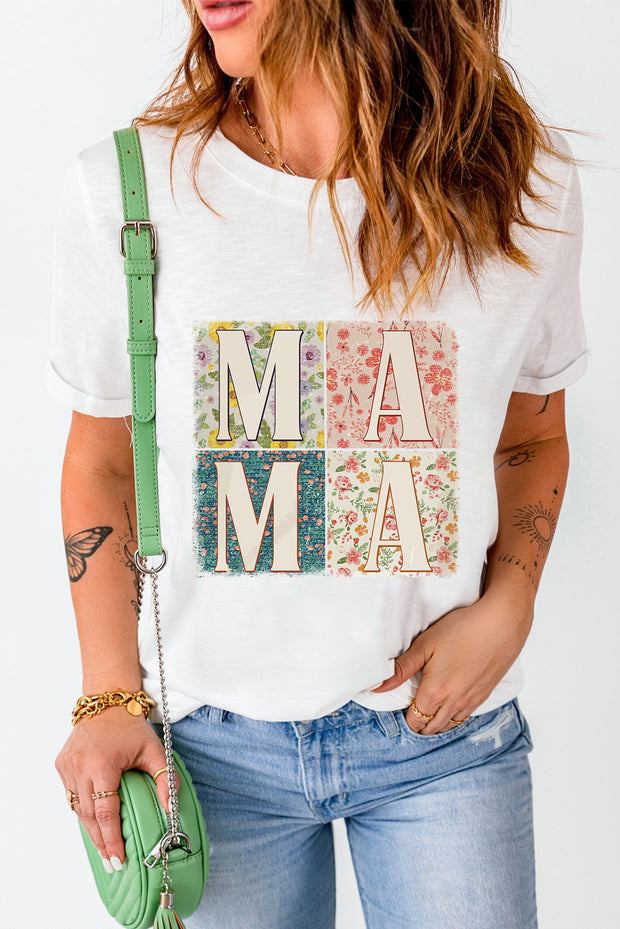 a woman holding a green purse and wearing a t - shirt that says ma ma