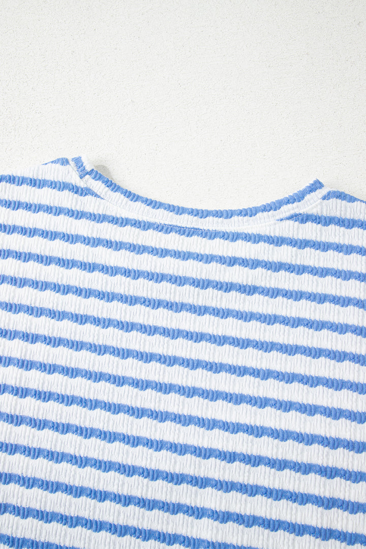 Stripe Knitted Short Sleeve Top and Drawstring Shorts Set