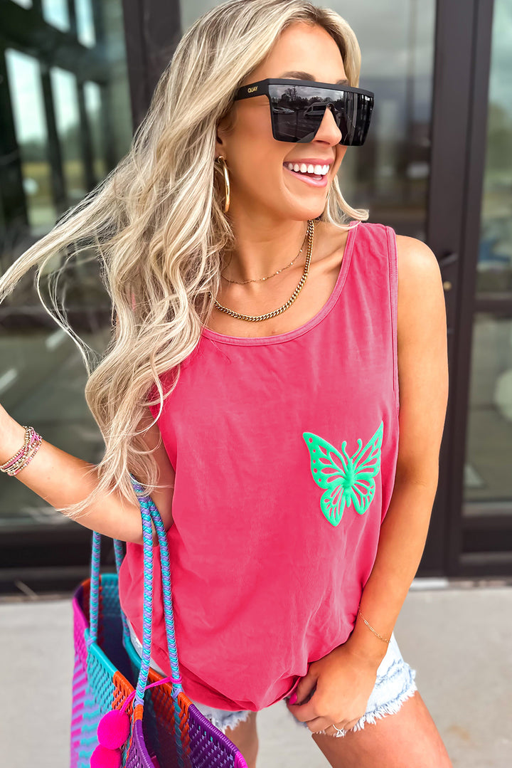Sachet Pink Butterfly Graphic Summer Tank Top
