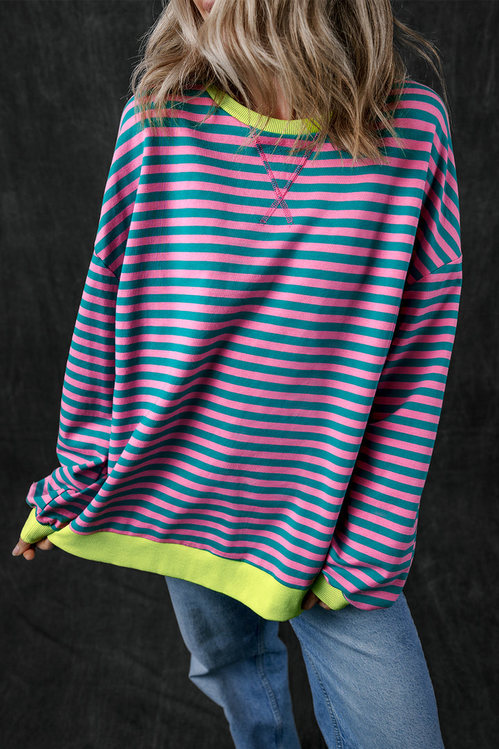 Stripe Oversized Contrast Trim Pullover Sweatshirt