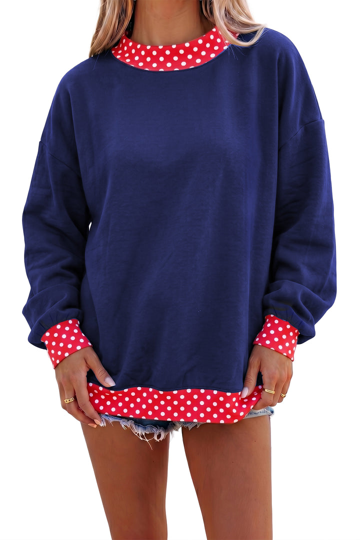 Color block Polka Dot Contrast Trim Oversized Sweatshirt