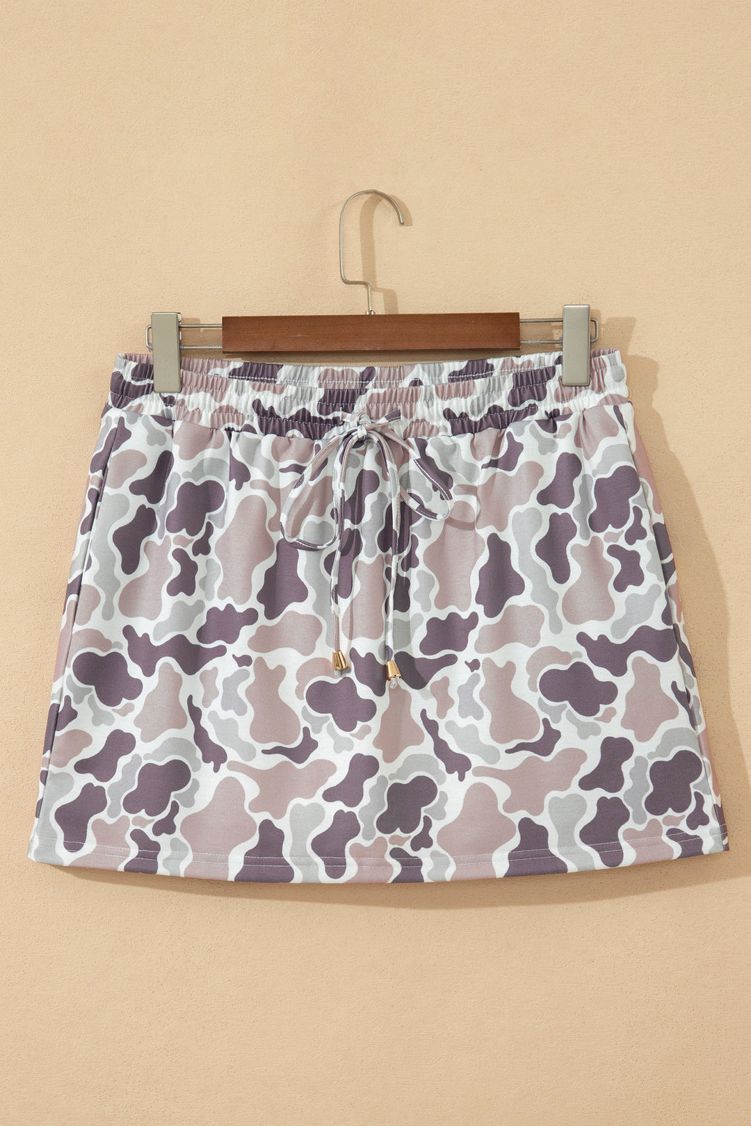 Abstract Camo Elastic Waist Drawstring Mini Skort