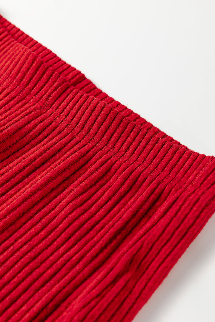 Ribbed Notched Neck Knit Long Sleeve Leggings Two Pieces Lounge Set