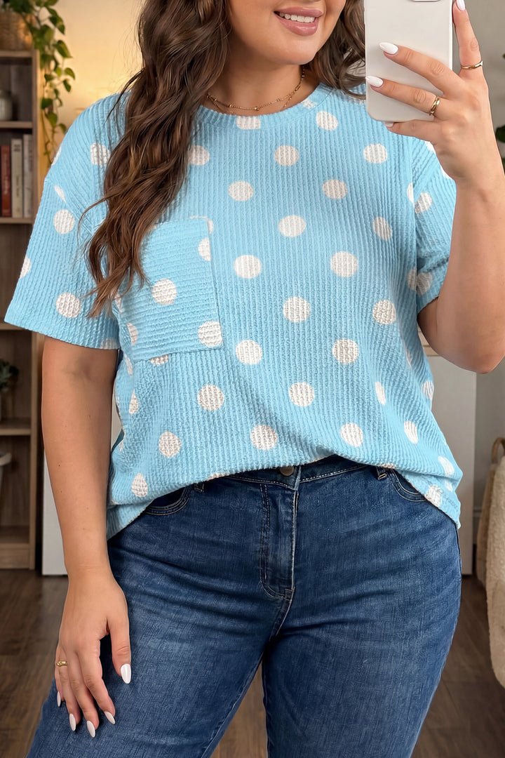 Twisted Rib Polka Dot Print Plus Size T Shirt