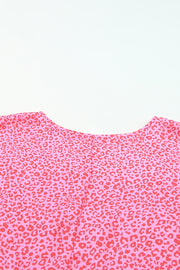 Pink Leopard Print Sleeveless Mini Dress with Waist Tie -