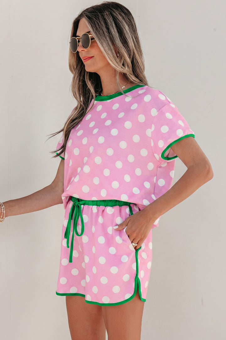Polka Dot Contrast Edge Casual Short Set