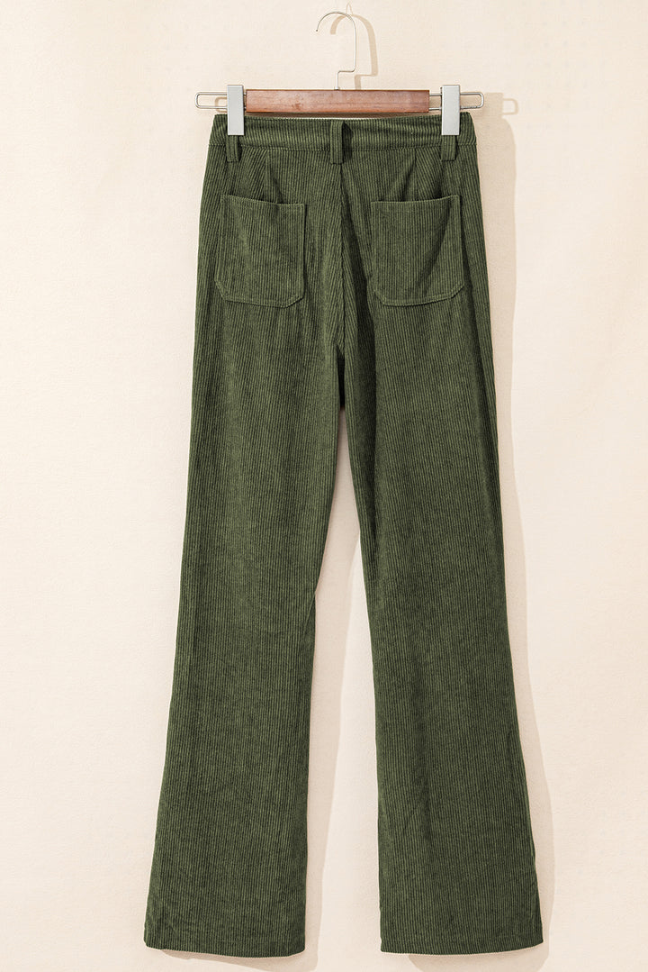 High Waist Square Pockets Corduroy Pants