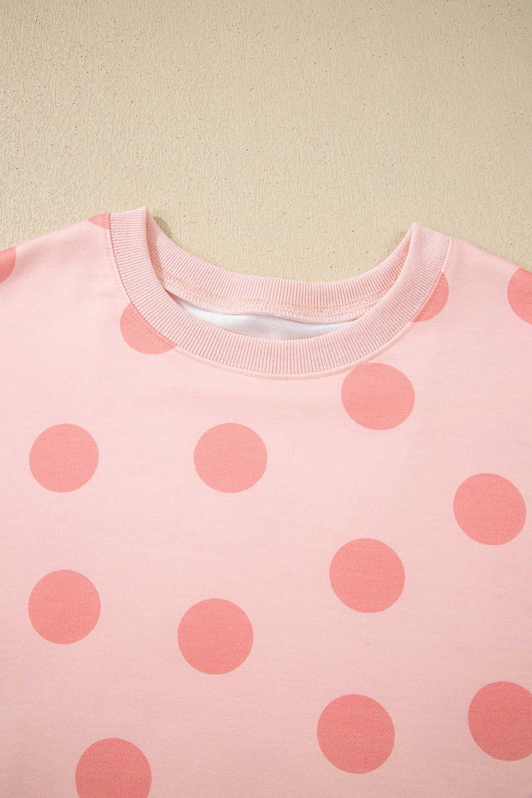 Polka Dot Print Drop Shoulder Pullover Drawstring Shorts Set