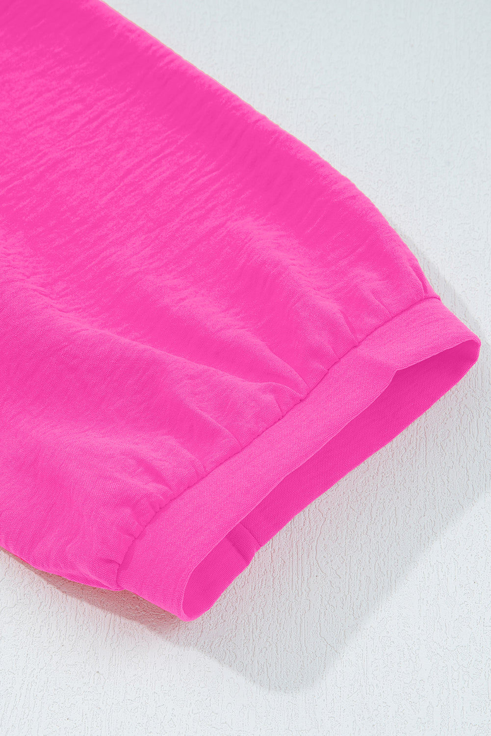 Frilled V Neckline Bracelet Sleeve Crinkled Blouse