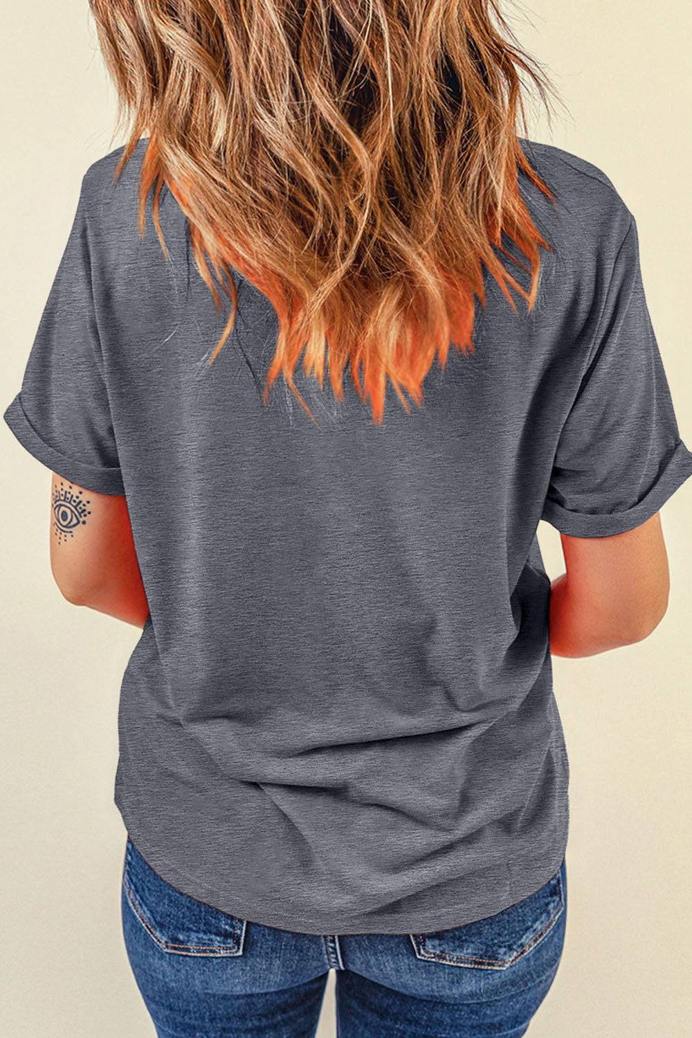 Gray Casual Baseball Bowknot Graphic Roll Up Sleeve Tee -