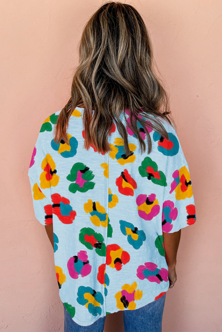 Leopard Drop Shoulder Oversize Tee