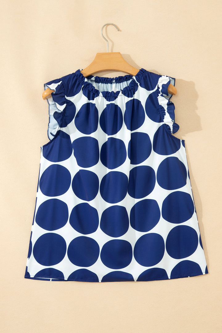 Polka Dot Print Frilled Round Neck Shift Tank Top