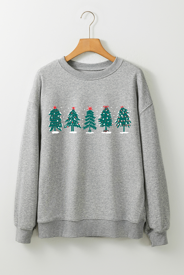 Gray Double Side Print Christmas Tree Letter Graphic Sweatshirt