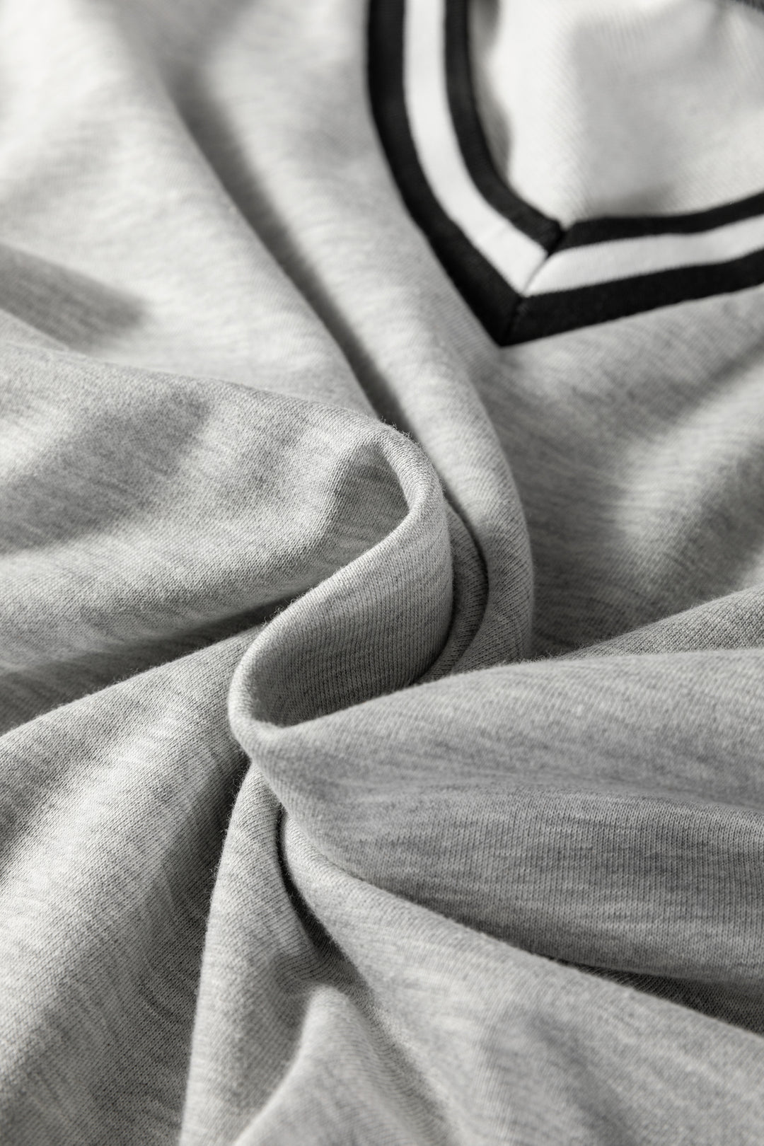 Light Grey Striped Trim V Neck Long Sleeve Preppy T Shirt Dress