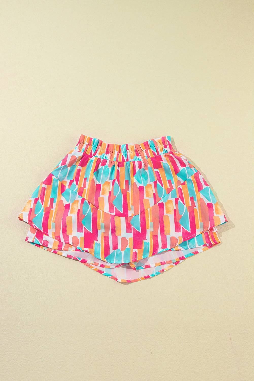 Rose Abstract Print A-line Ruffled Hem Shorts