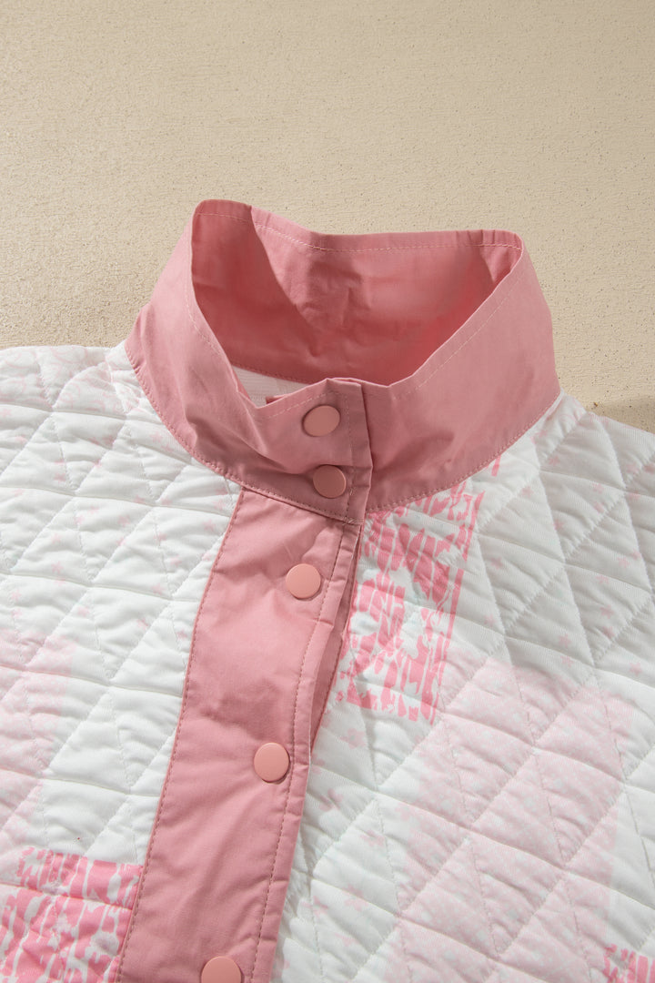 Floral Quilted Half Button Pocketed Pullover Sweatshirt