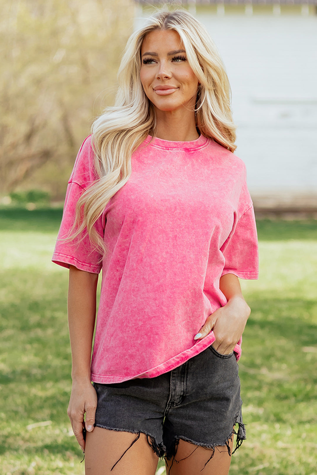 Solid Color Cotton Mineral Washed Oversize Tee