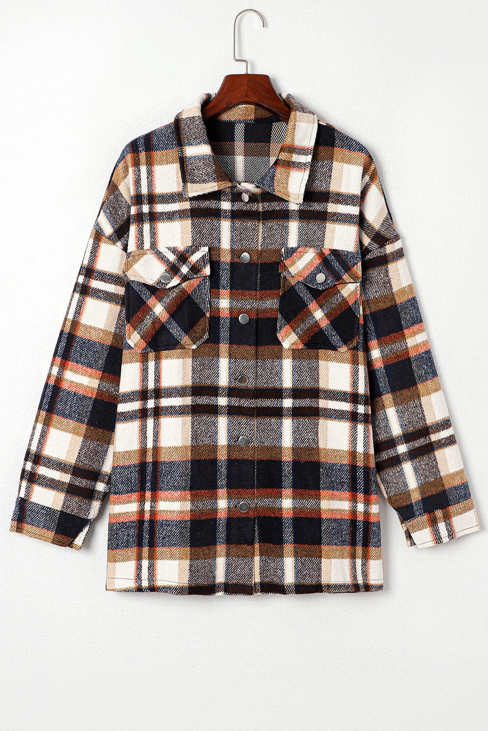 Geometric Plaid Print Pocketed Shacket
