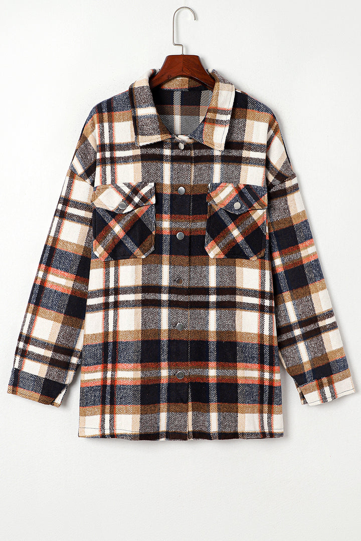 Geometric Plaid Print Pocketed Shacket