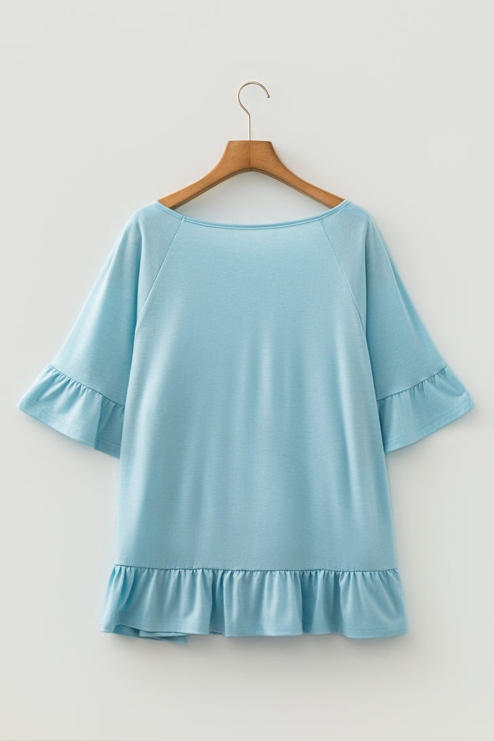 Ruffled Short Sleeve Plus Size Casual Blouse