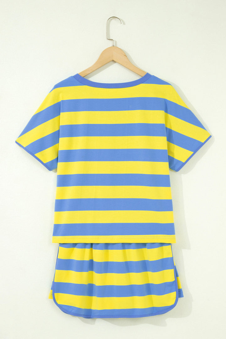 Stripe Dolman Tee Drawstring Skort Athletic 2pcs Set
