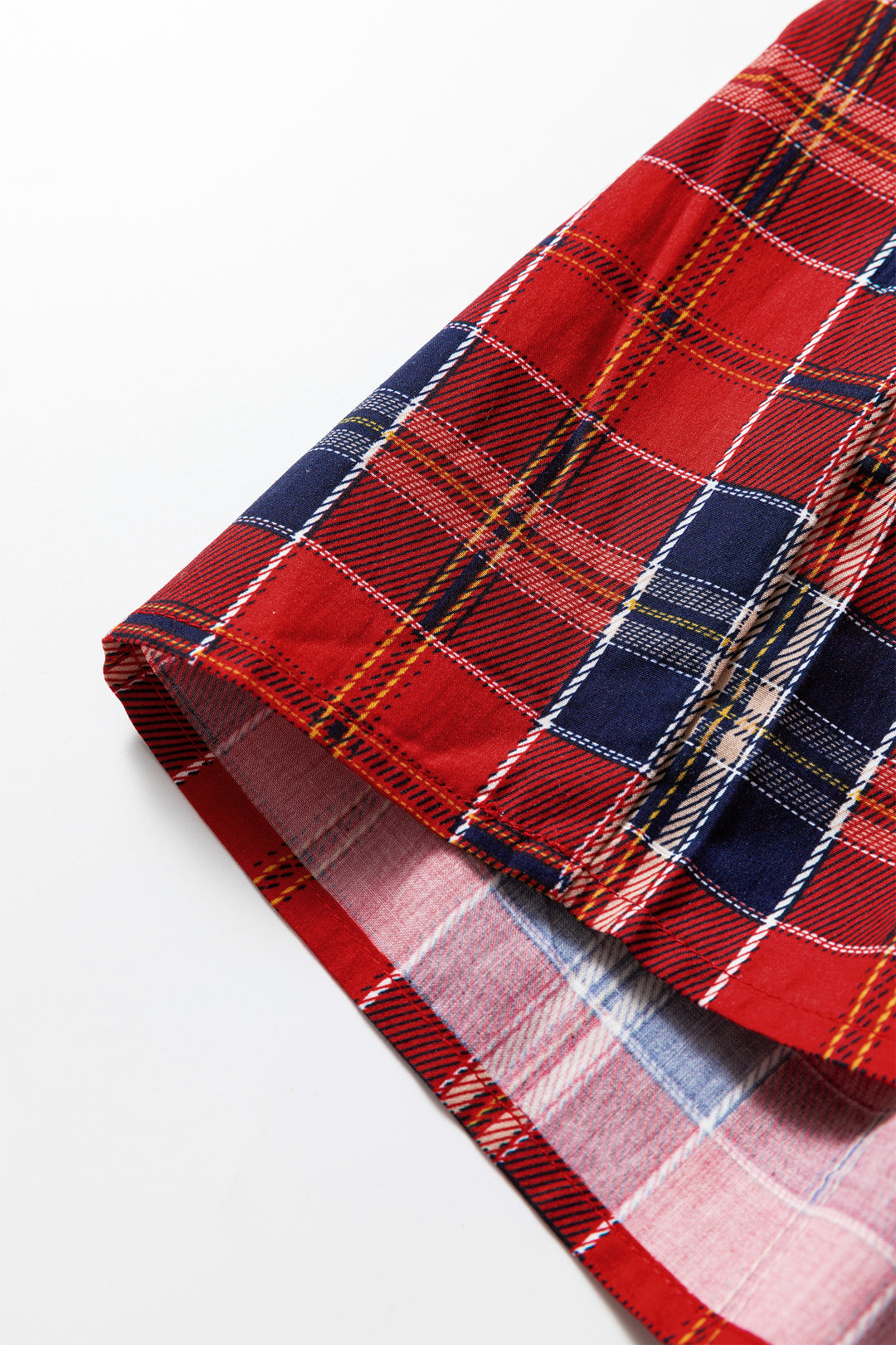 Red Plaid Print Frilly Collar Long Sleeve Shift Mini Dress