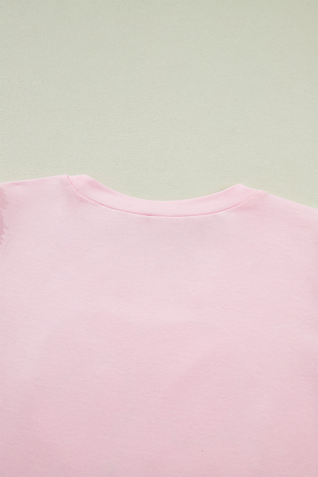 Light Pink Three Sweet Hearts Printed Sequin Trim Contrast Sleeve Patchwork Tee