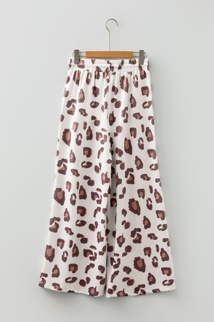 Drawstring Leopard Print Patch Pocket Loose Pants