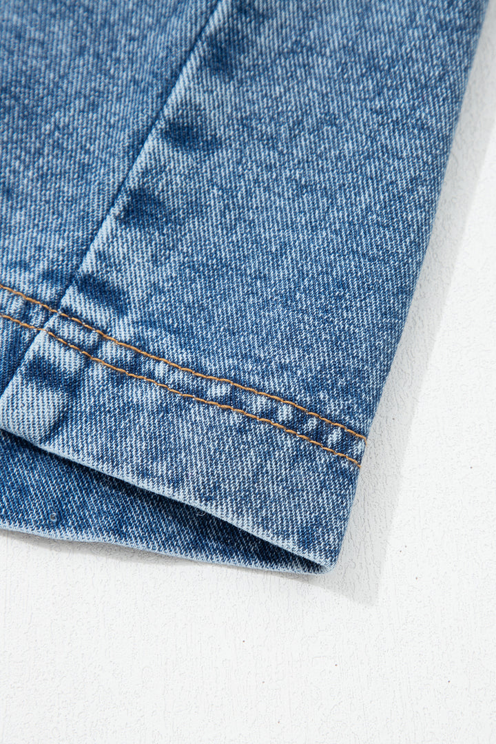 Myosotis Western Belt Button Down Sleeveless Denim Short Dress