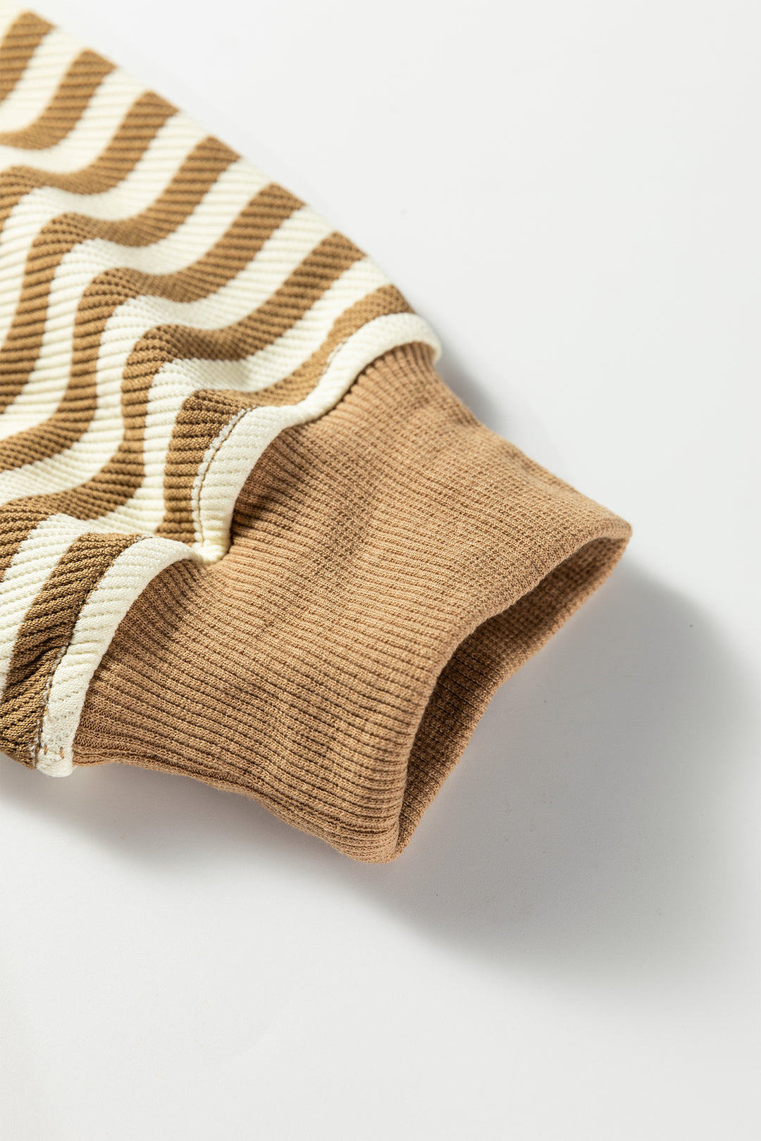 Brown Stripe Textured Drop Shoulder Pullover Top Drawstring Mini Skirt Two Piece Dress Set