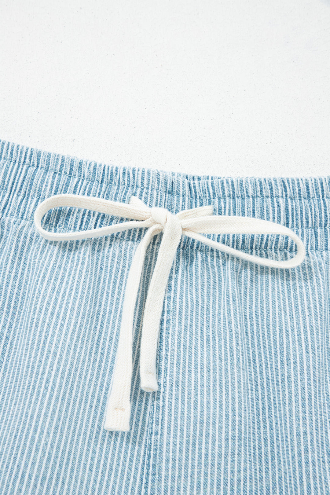 Stripe Plus Size Contrast Drawstring Elastic Waist Denim Shorts