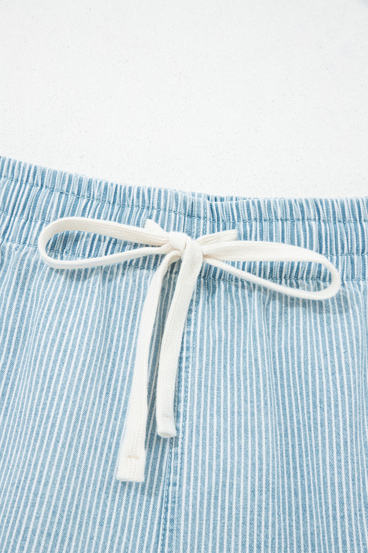 Stripe Plus Size Contrast Drawstring Elastic Waist Denim Shorts