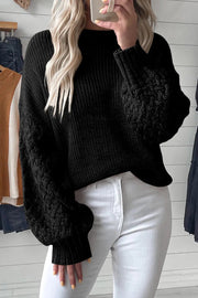 Cable Knit Sleeve Drop Shoulder Sweater - Black / L / 100%Acrylic