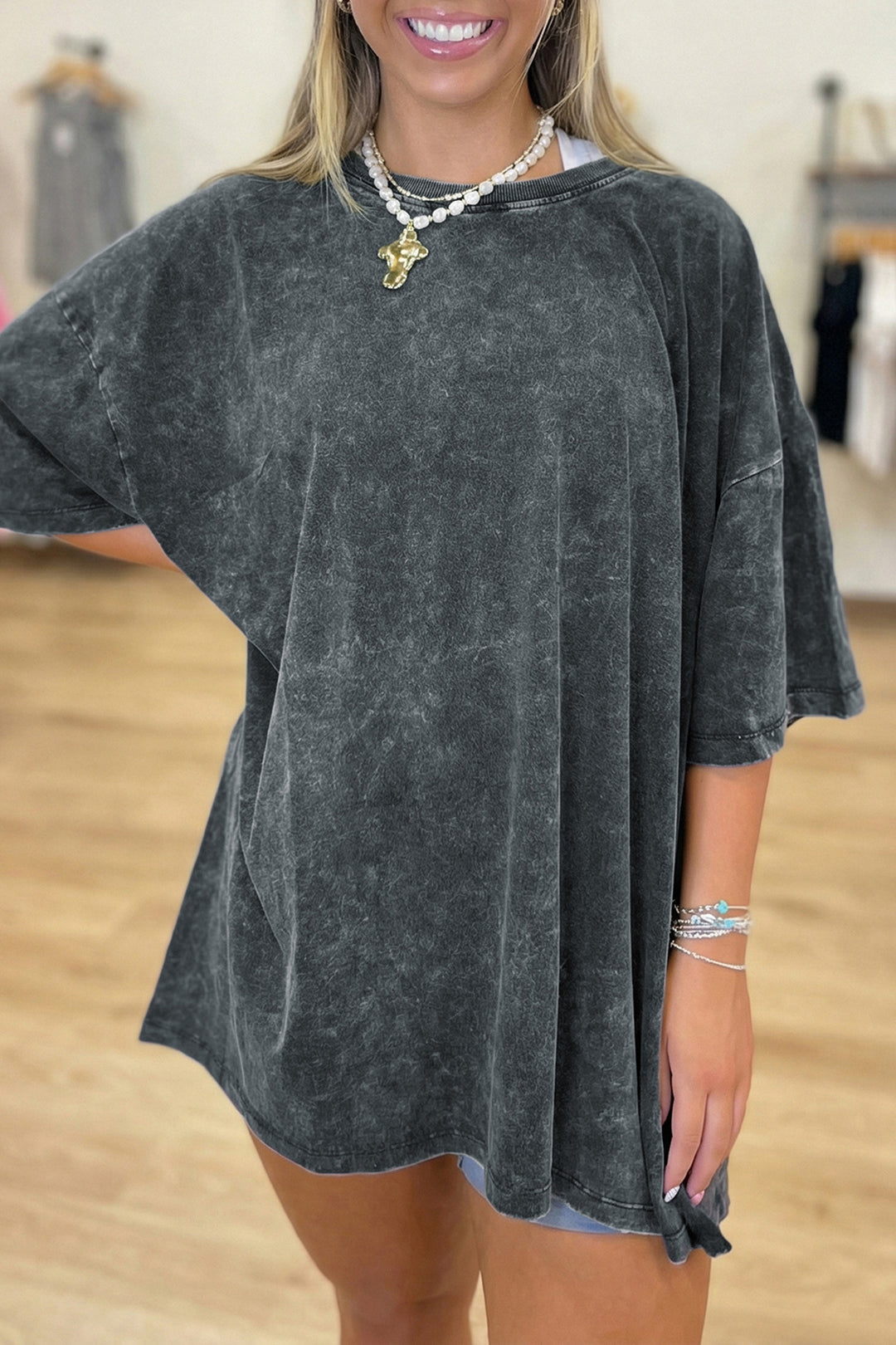 Solid Color Cotton Mineral Washed Oversize Tee