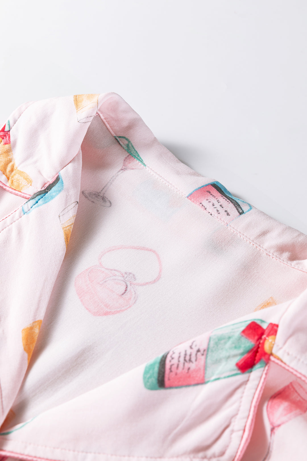 Christmas Wine Glass Print Bow Knot Two Piece Pajama Set