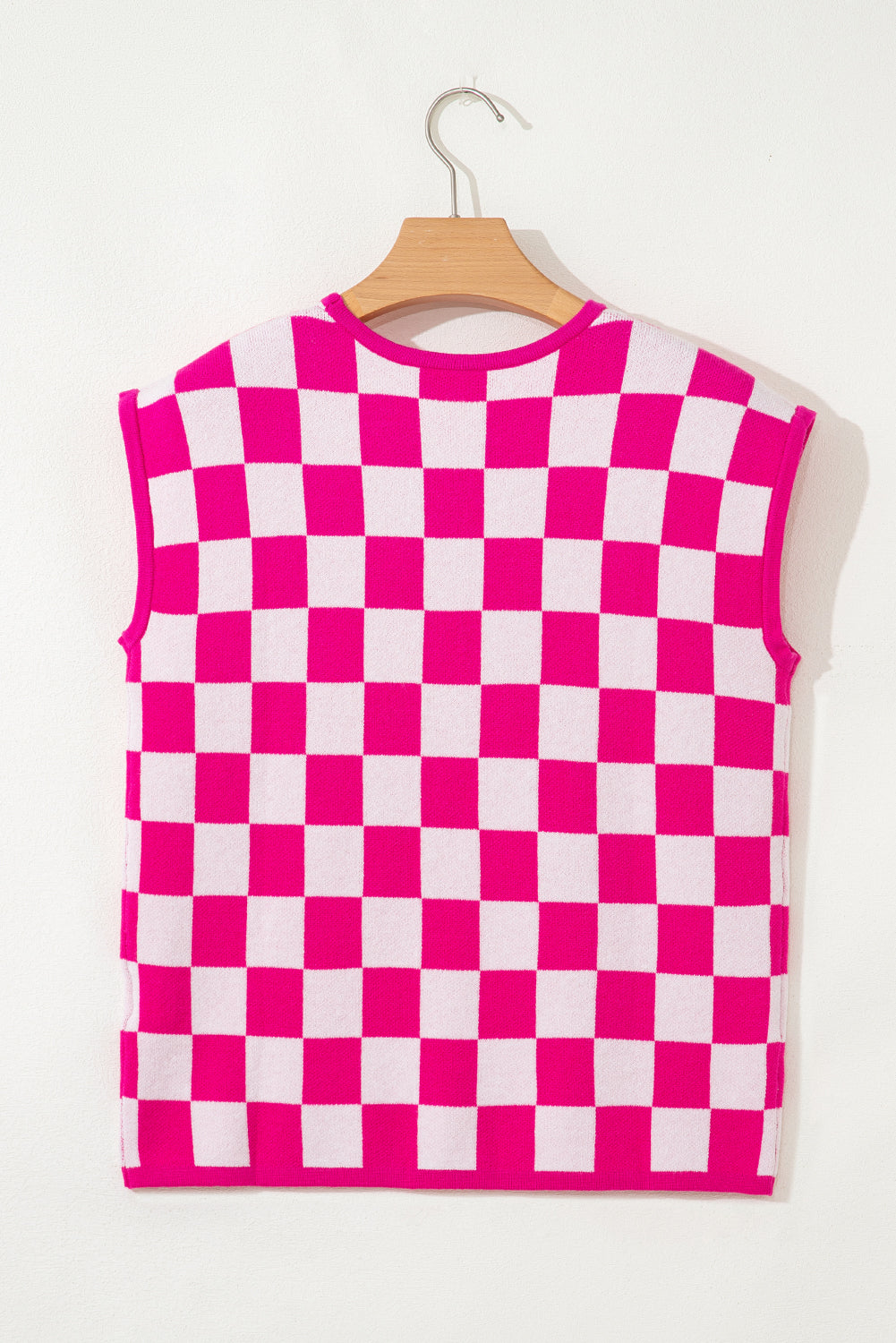 Rose Check Pattern Cap Sleeve Knitted BLOUSE