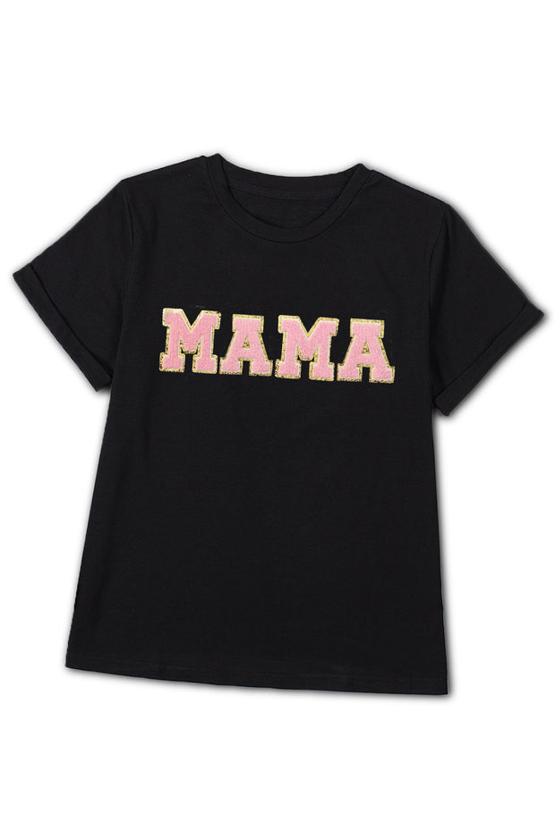 a black t - shirt with the word mama printed on it