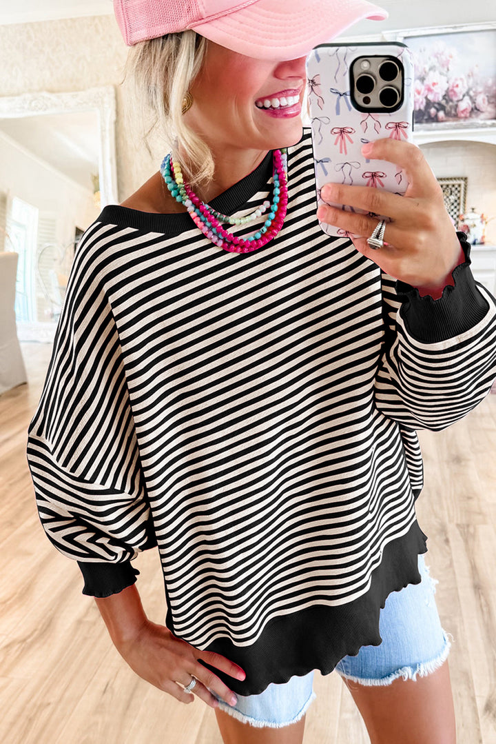 Stripe Loose Drop Shoulder Long Sleeve Top