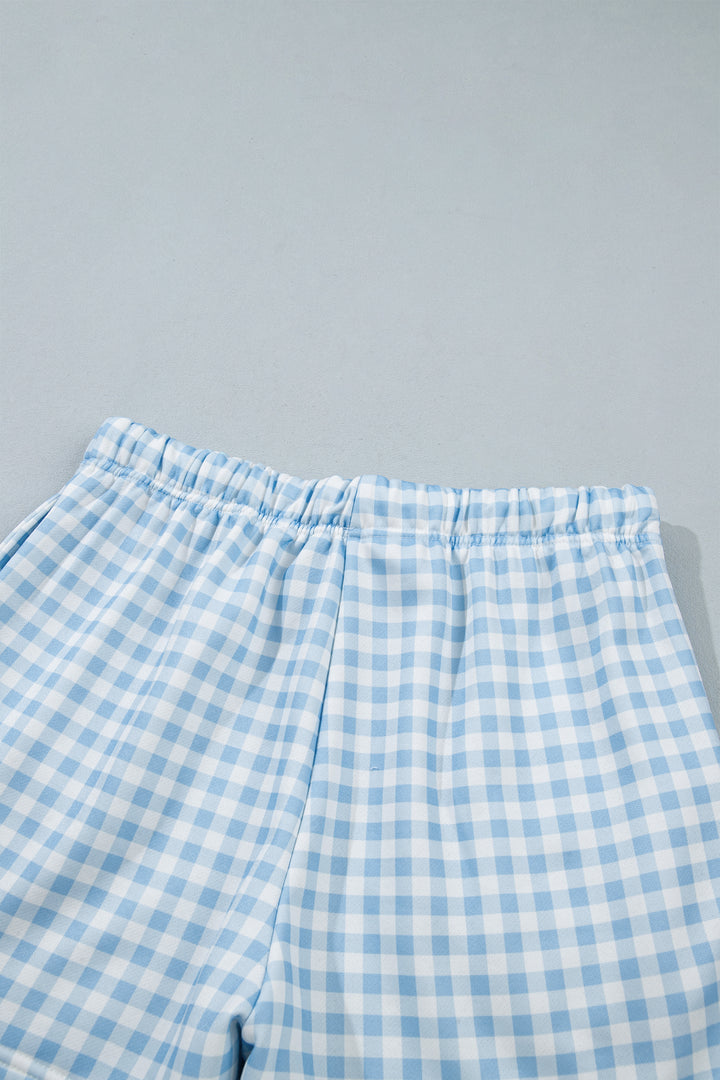 Plaid Baggy Pullover Drawstring Casual Shorts 2pcs Outfit
