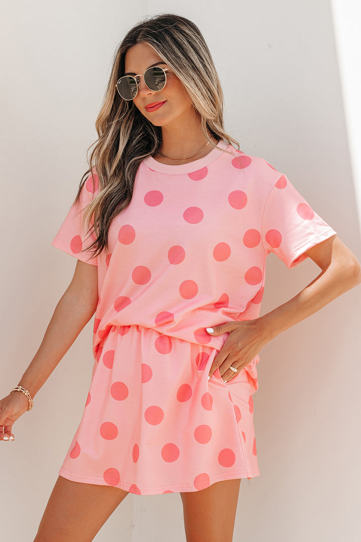 Polka Dot Short Sleeve Top Casual Skort 2pcs Outfit