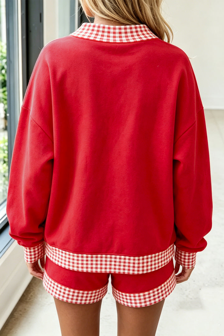 Polka Dot Trim Baggy Pullover 2pcs Short Set