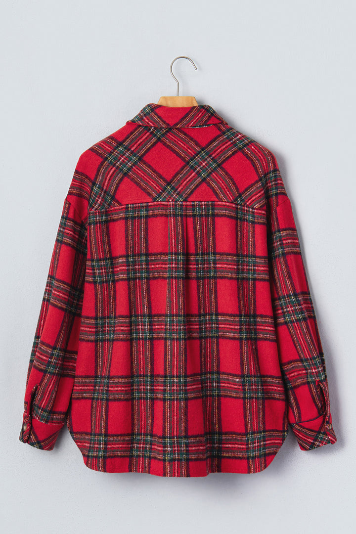 Red Plaid Button Front Shacket