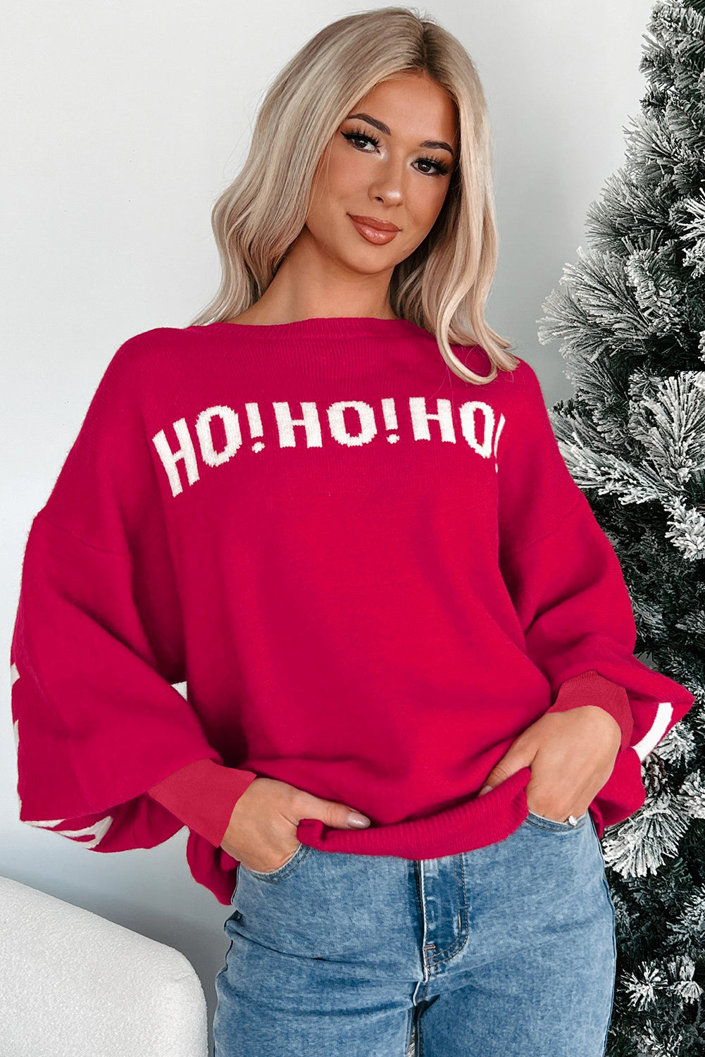 Blackish Green HO HO HO MERRY CHRISTMAS Drop Shoulder Loose Sweater