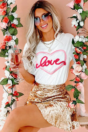White Love Heart Tinsel Valentine Crewneck T-shirt -